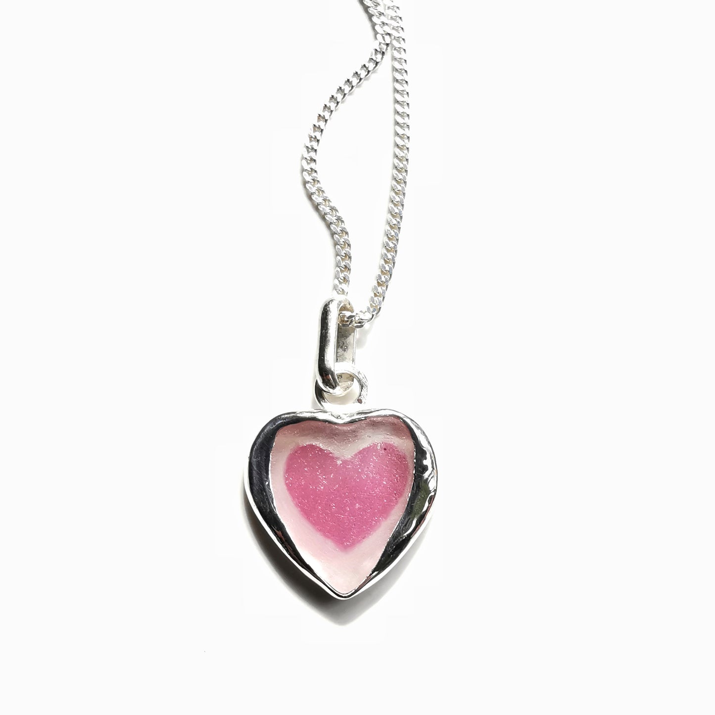 Scottish pink sea glass heart & sterling silver pendant.