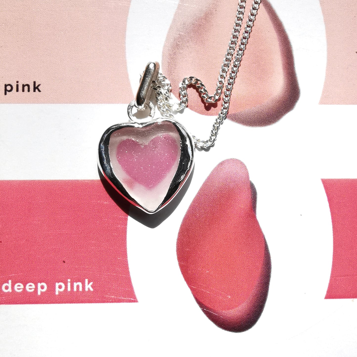 Scottish pink sea glass heart & sterling silver pendant.