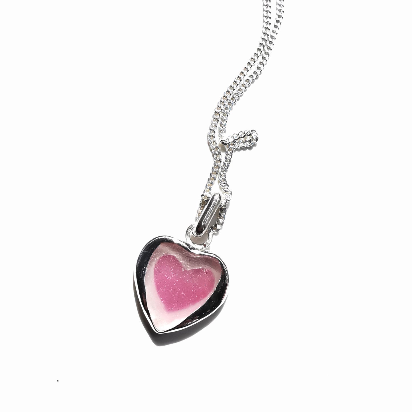 Scottish pink sea glass heart & sterling silver pendant.