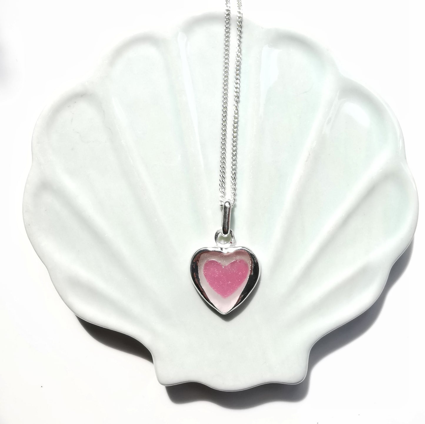 Scottish pink sea glass heart & sterling silver pendant.