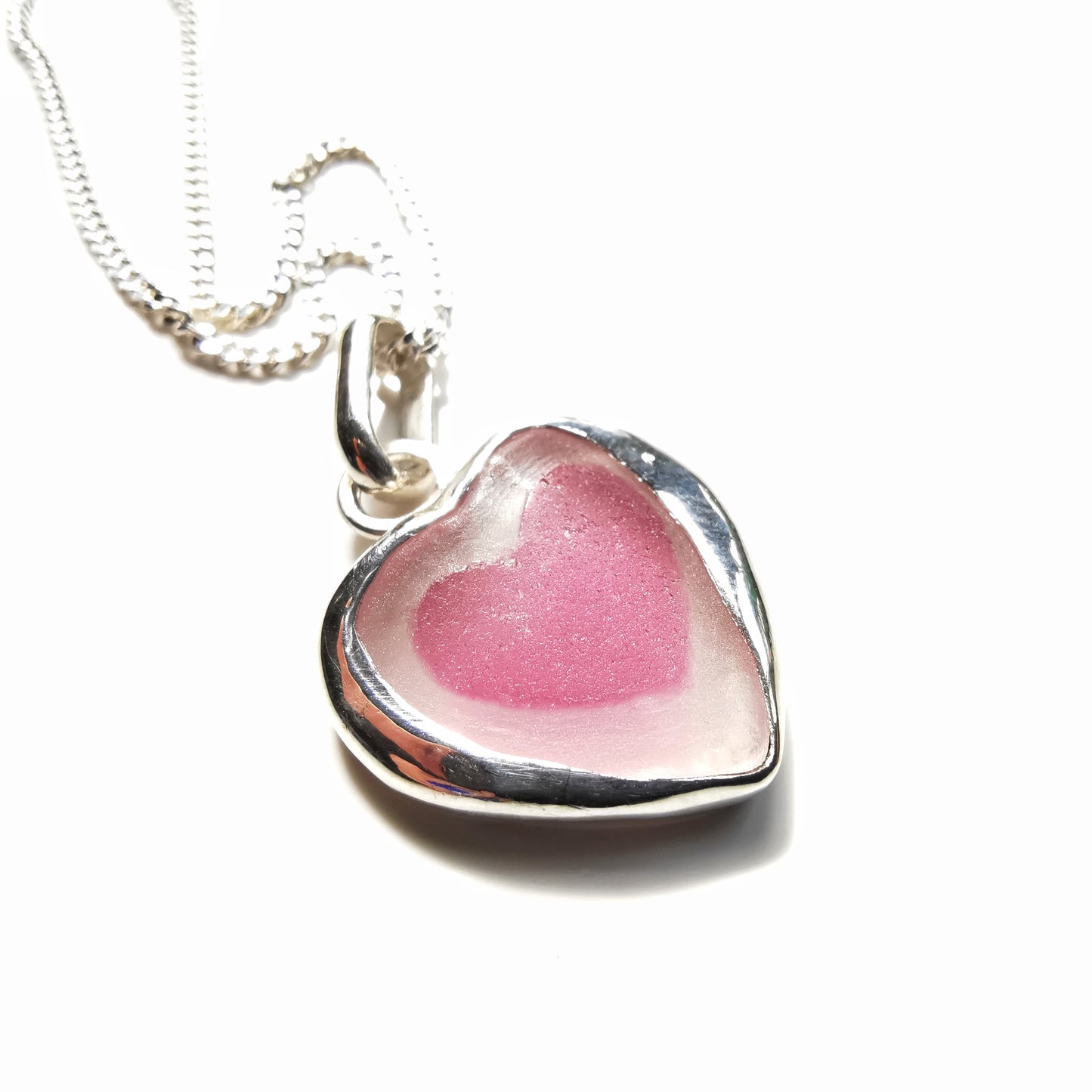 Scottish pink sea glass heart & sterling silver pendant.