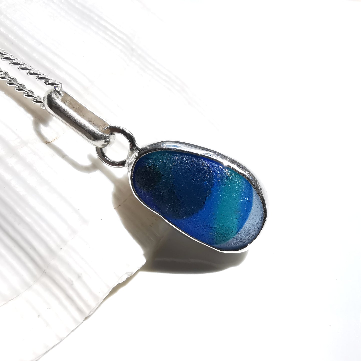 Seaham multi sea glass & sterling silver pendant.