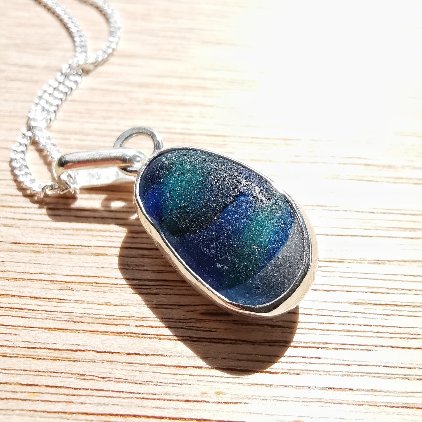 Seaham multi sea glass & sterling silver pendant.