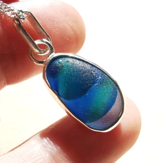 Seaham multi sea glass & sterling silver pendant.