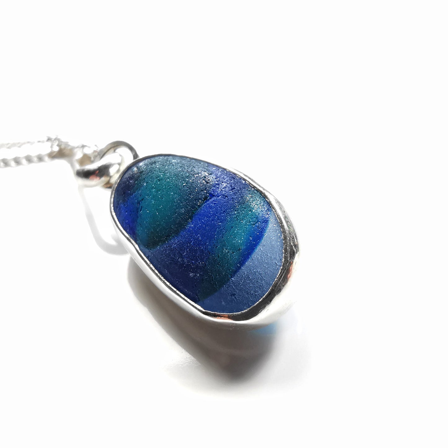 Seaham multi sea glass & sterling silver pendant.