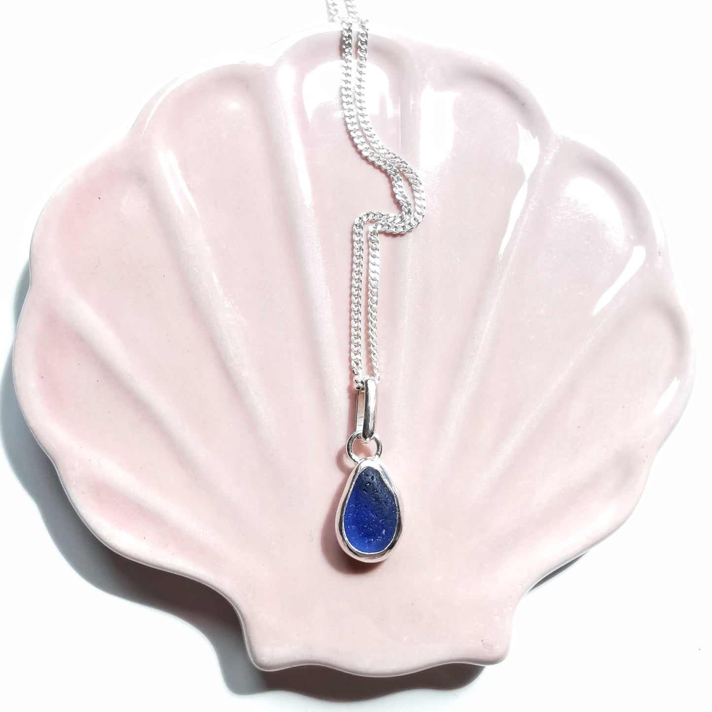 Seaham blue multi sea glass & sterling silver pendant.