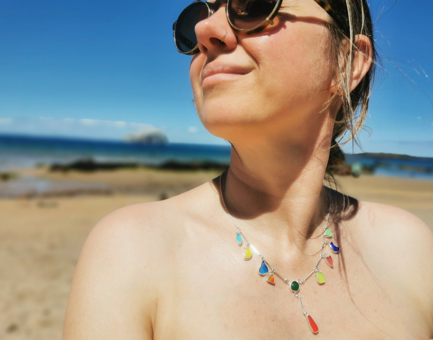 Genuine Scottish rainbow sea glass & sterling silver necklace.