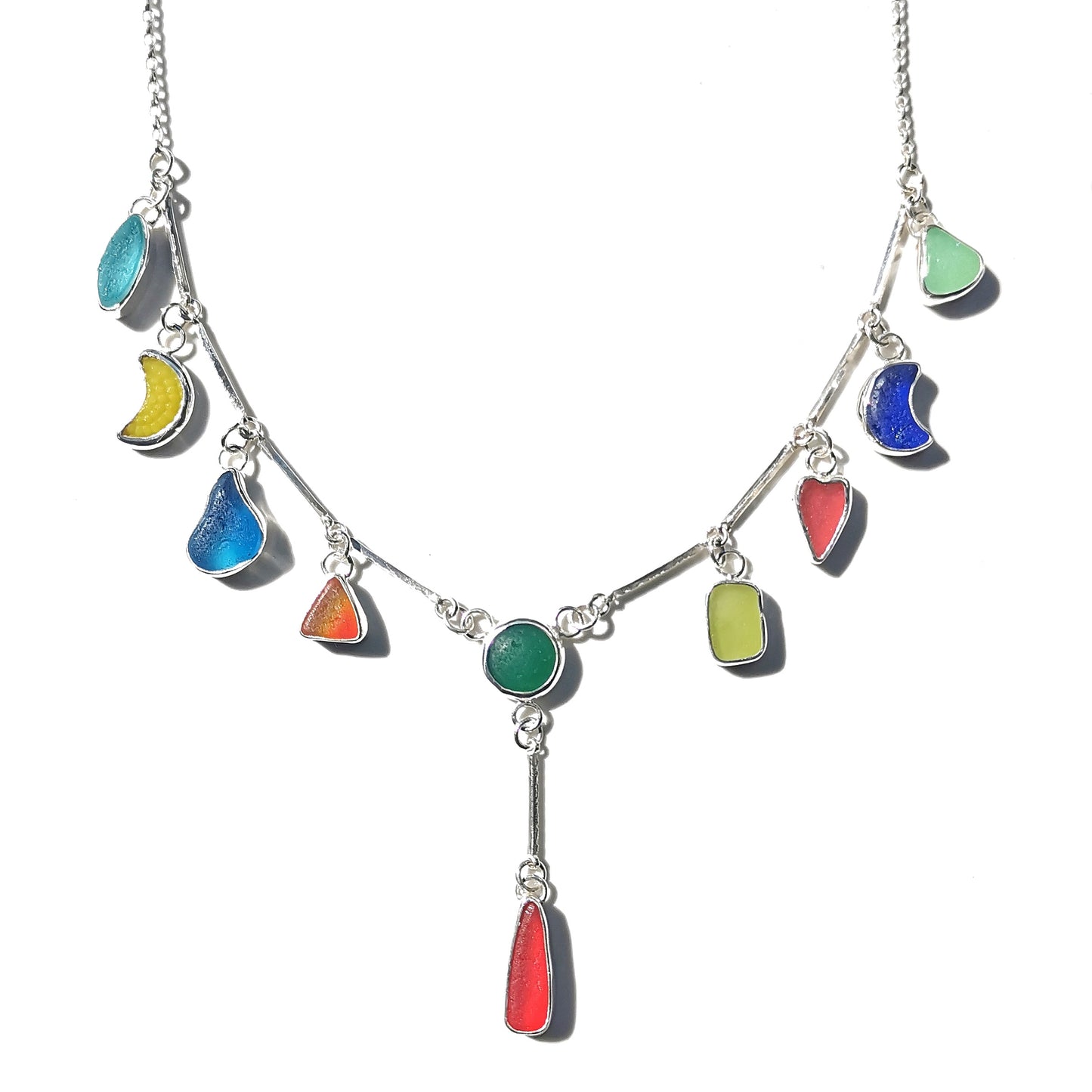 Genuine Scottish rainbow sea glass & sterling silver necklace.