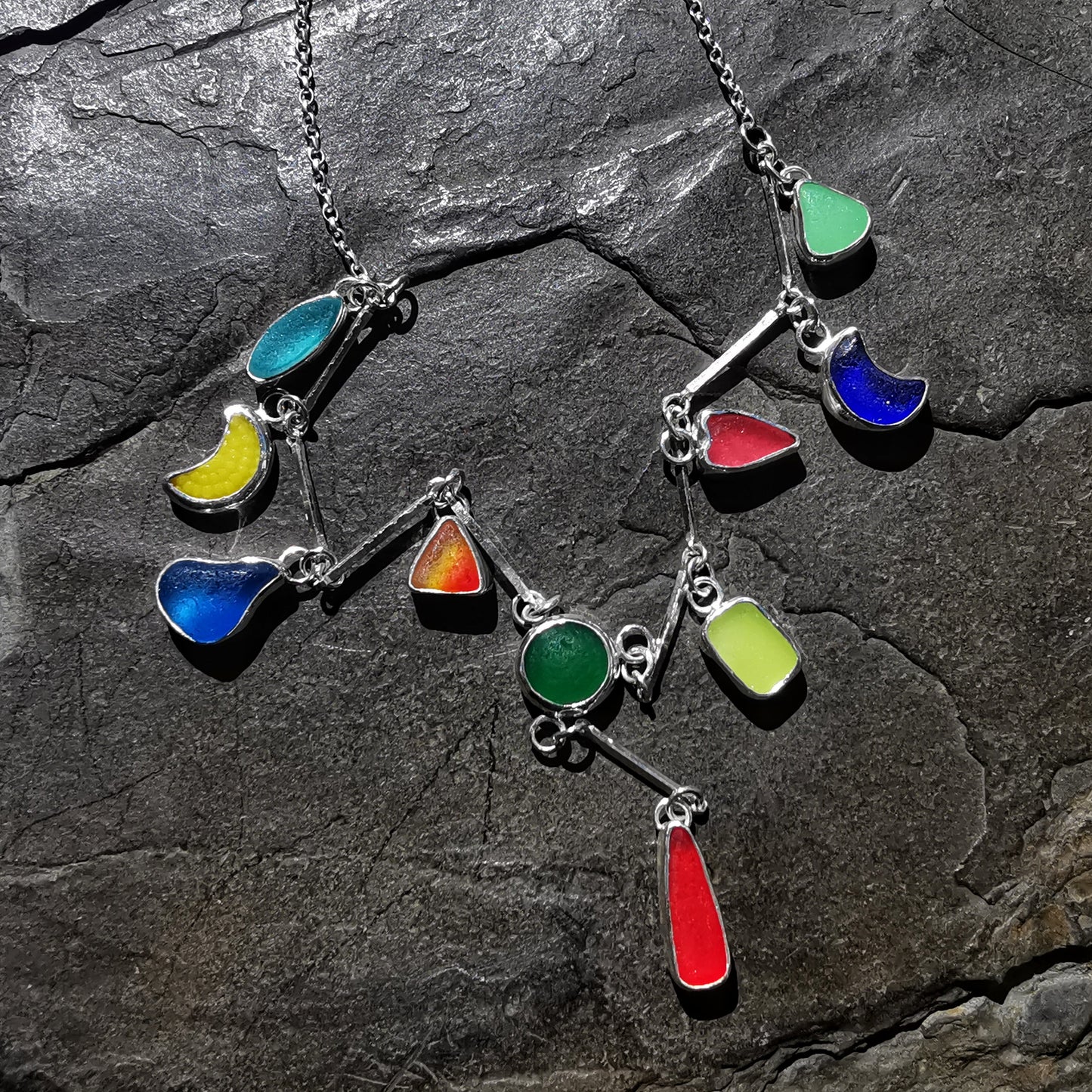 Genuine Scottish rainbow sea glass & sterling silver necklace.