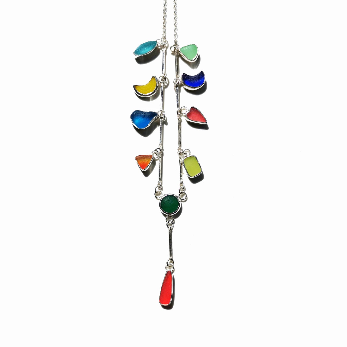 Genuine Scottish rainbow sea glass & sterling silver necklace.