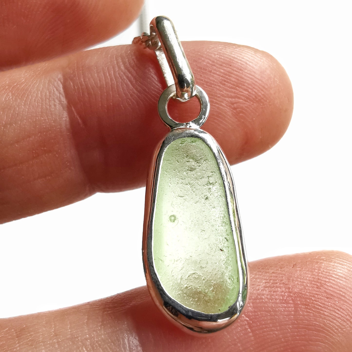 Seaham UV sea glass & sterling silver pendant.