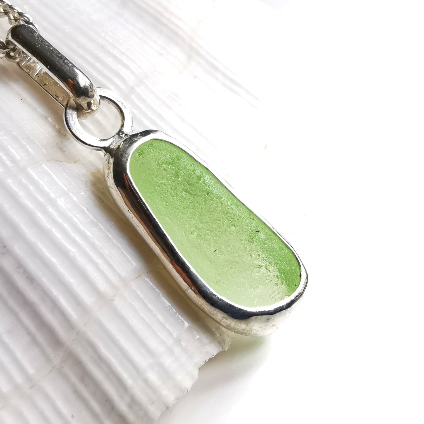 Seaham UV sea glass & sterling silver pendant.