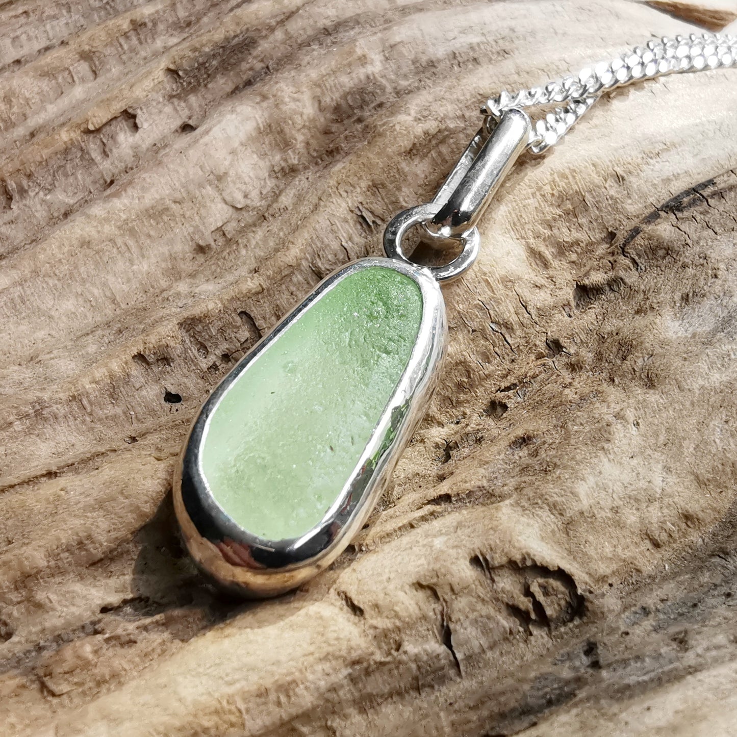 Seaham UV sea glass & sterling silver pendant.