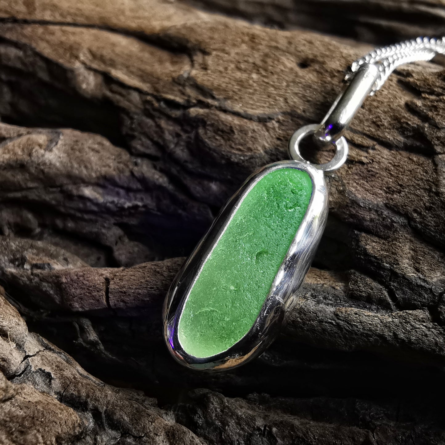 Seaham UV sea glass & sterling silver pendant.