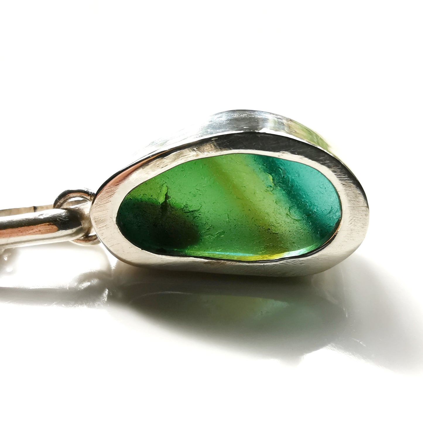 Seaham green multi sea glass & sterling silver pendant.