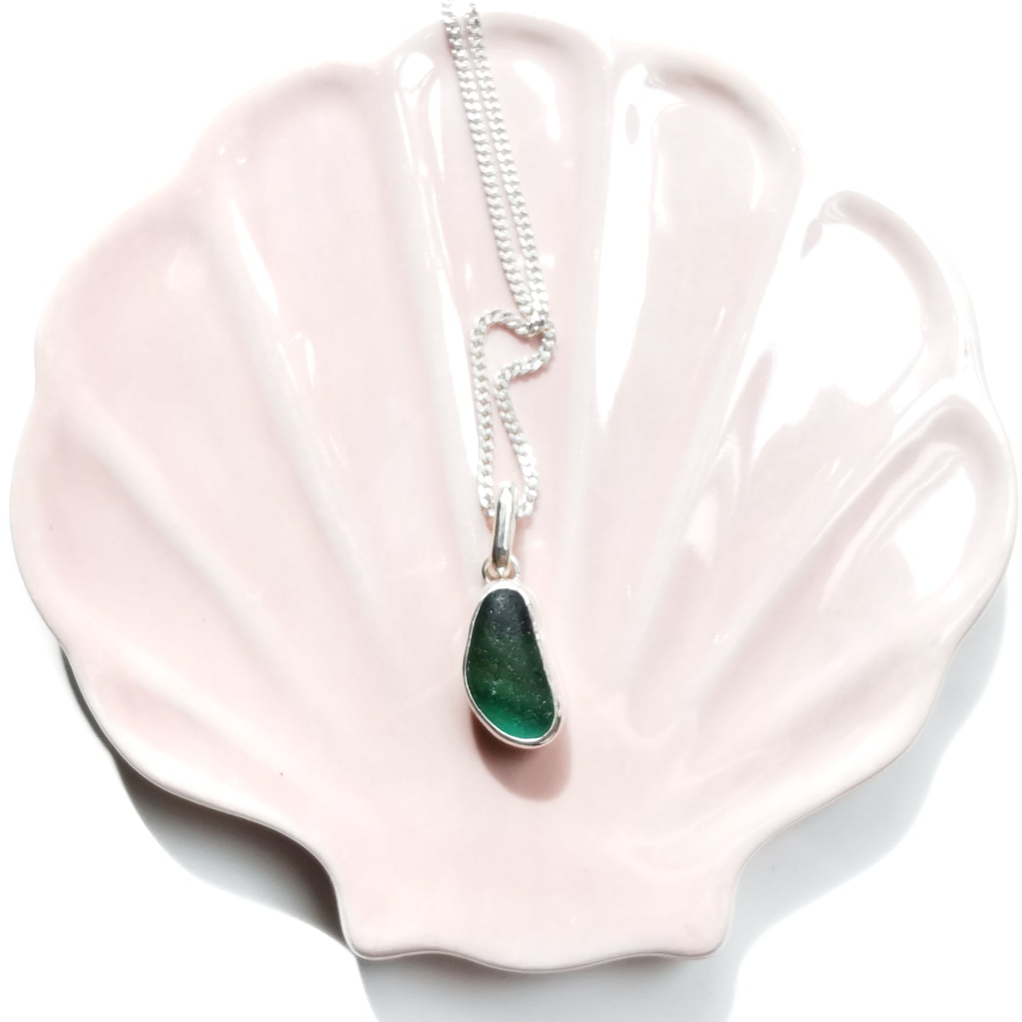 Seaham green multi sea glass & sterling silver pendant.