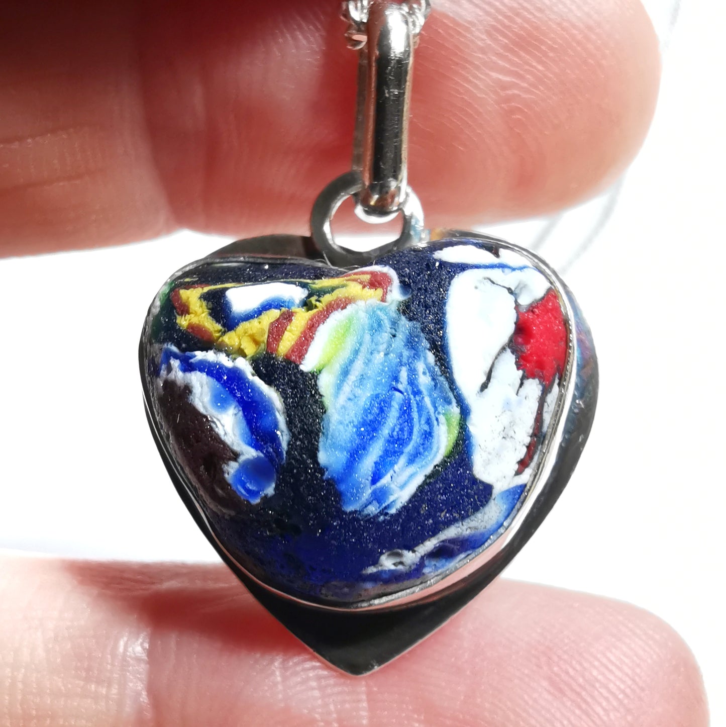 Millefiori sea glass heart & sterling silver pendant.