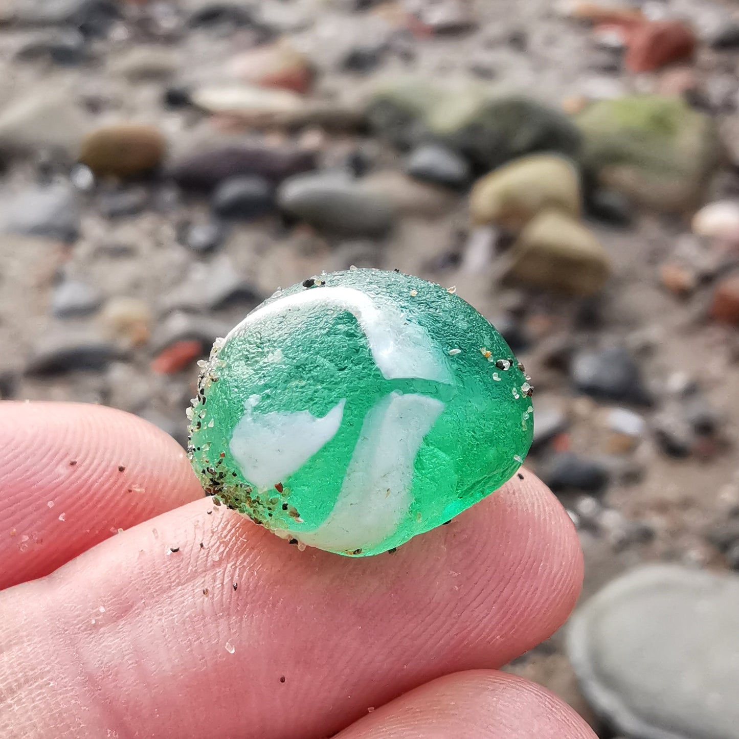 Scottish teal green sea glass marble & sterling silver pendant.