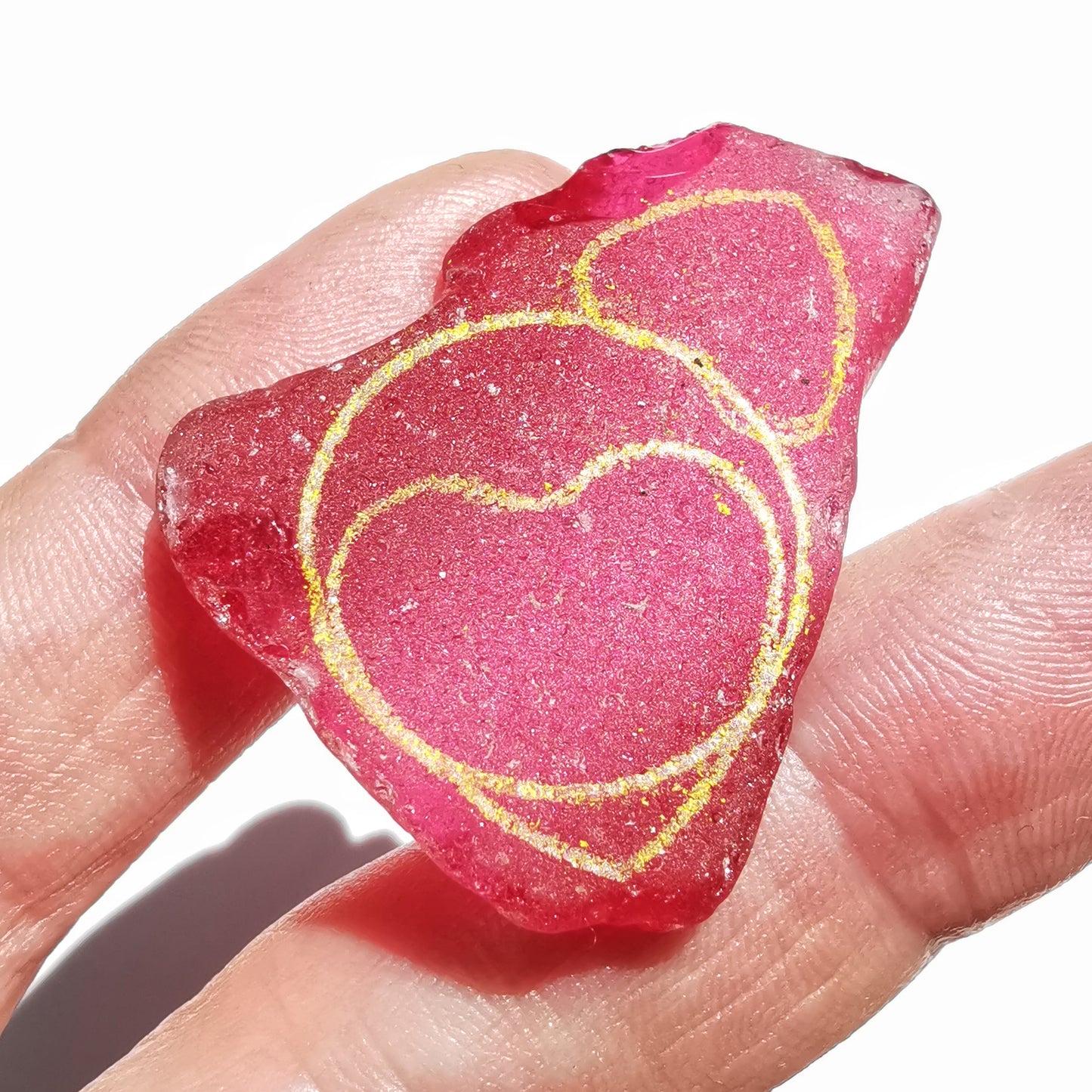 Magenta pink sea glass heart & sterling silver pendant.