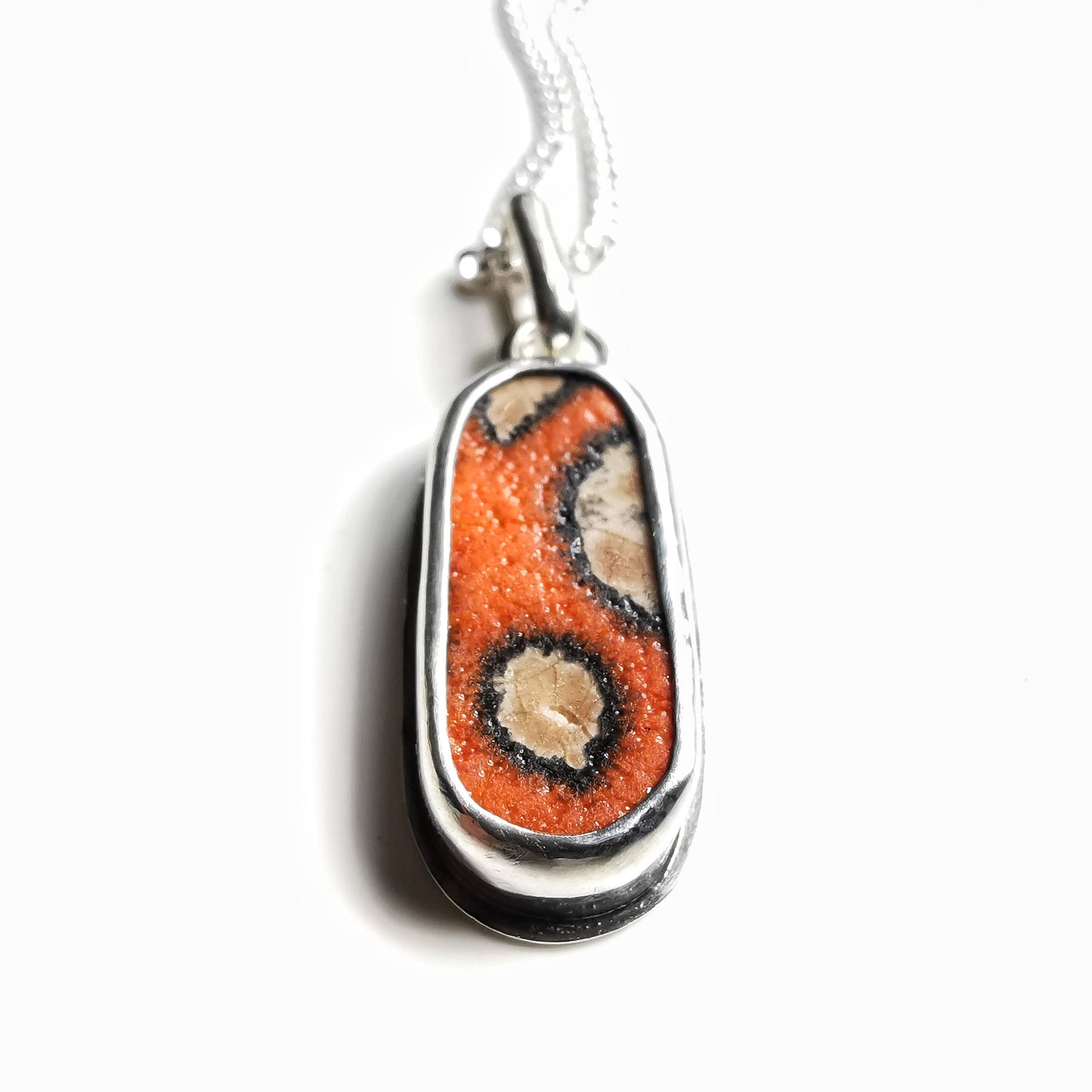 Scottish orange 'vitamin sea' sea pottery & sterling silver pendant.