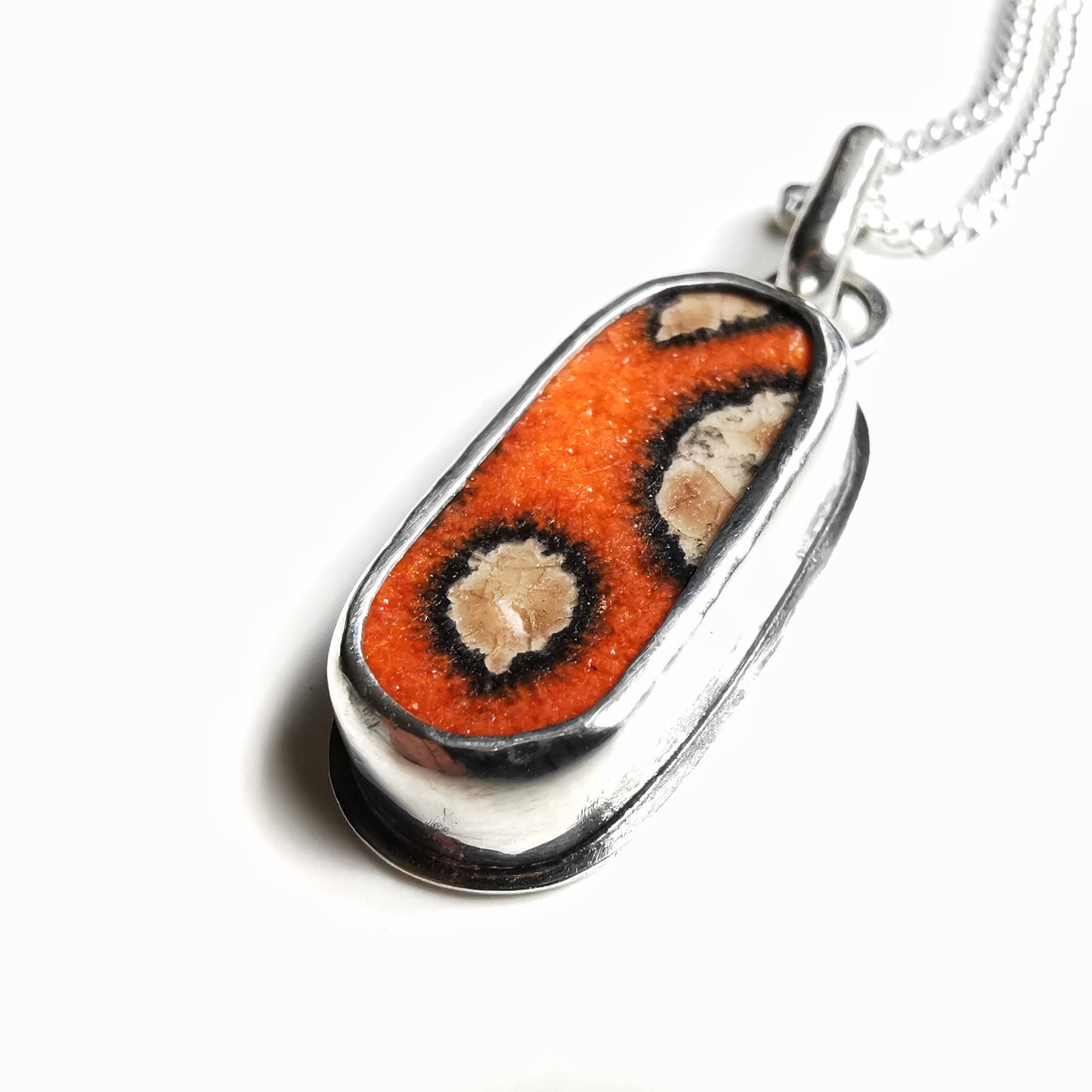 Scottish orange 'vitamin sea' sea pottery & sterling silver pendant.