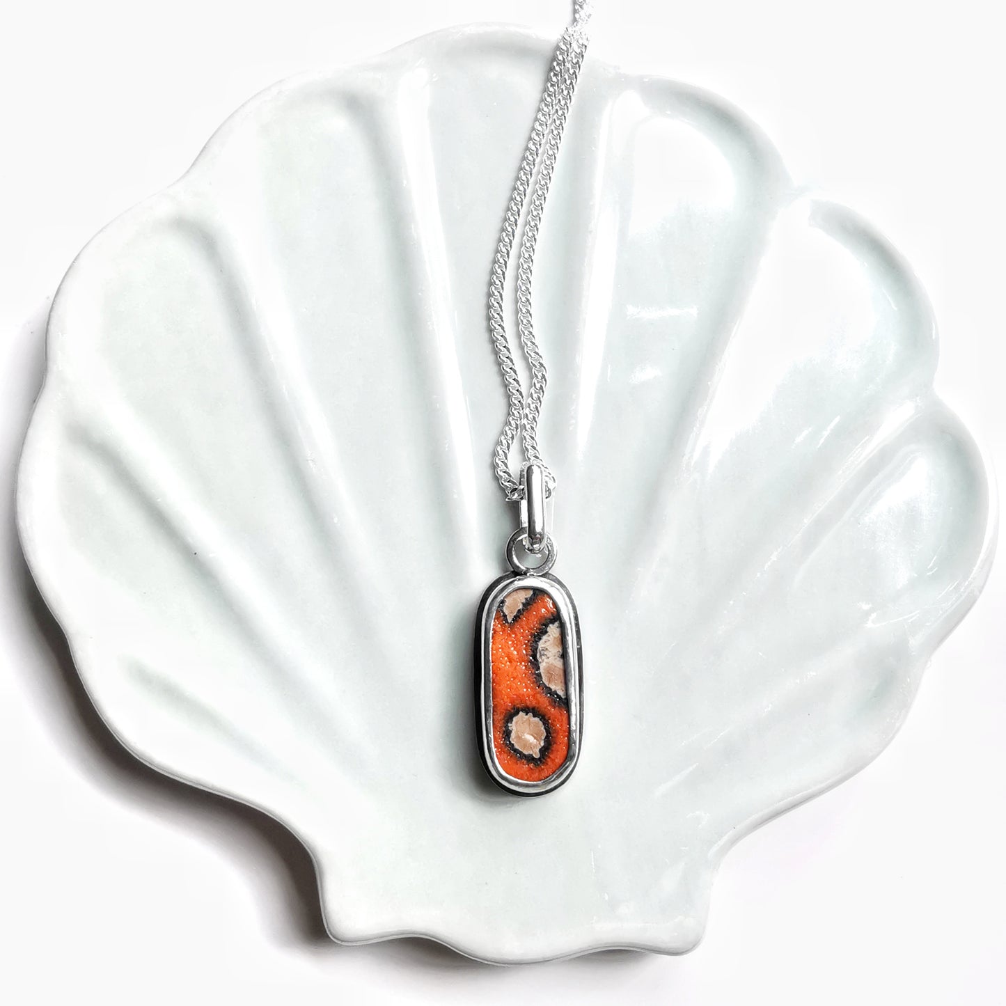 Scottish orange 'vitamin sea' sea pottery & sterling silver pendant.