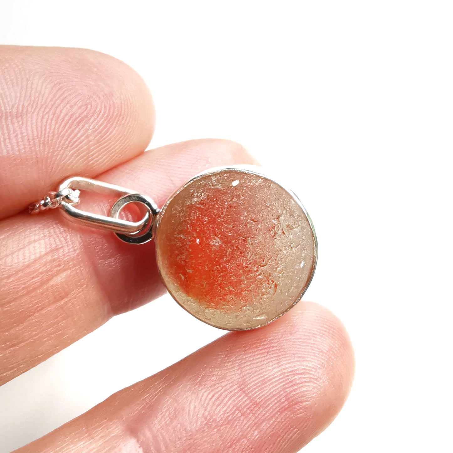 Scottish genuine orange sea glass marble & sterling silver pendant.