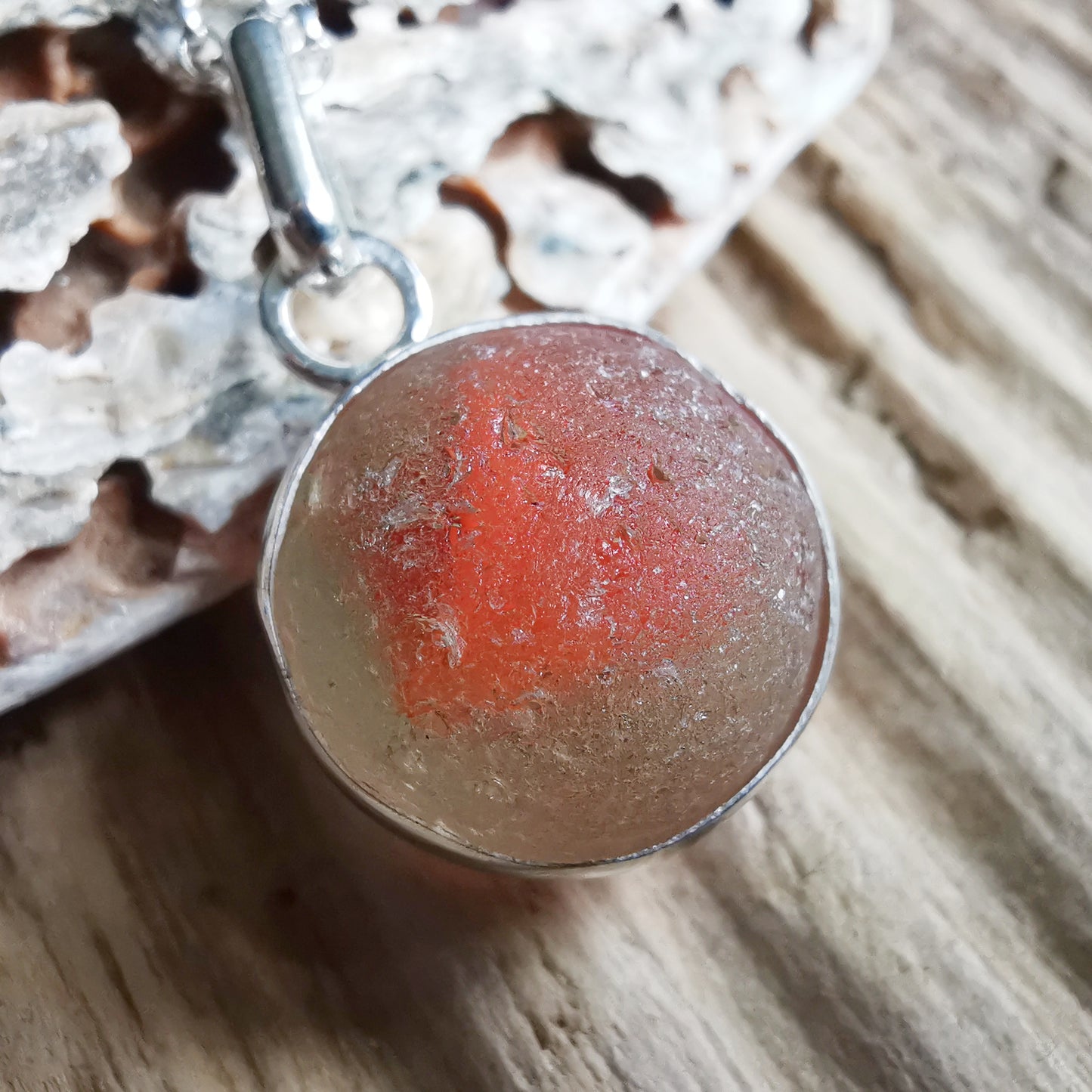 Scottish genuine orange sea glass marble & sterling silver pendant.