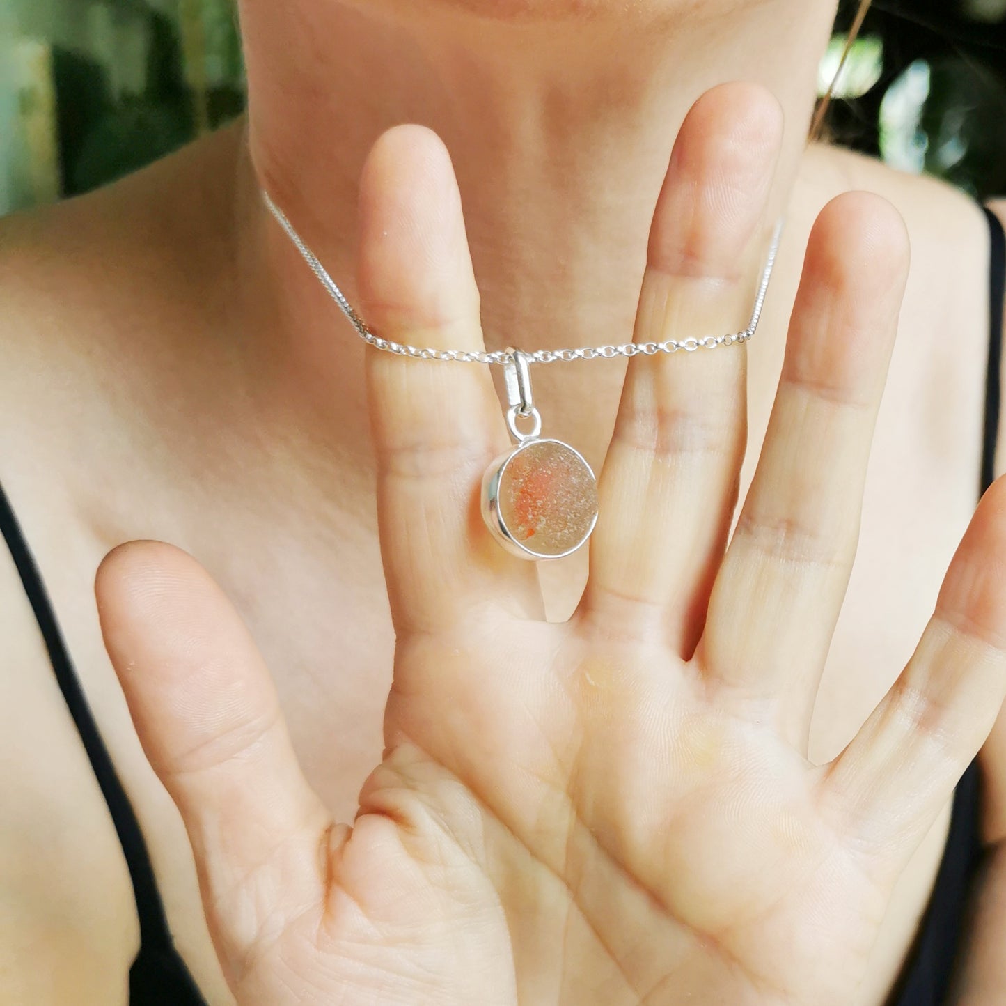 Scottish genuine orange sea glass marble & sterling silver pendant.