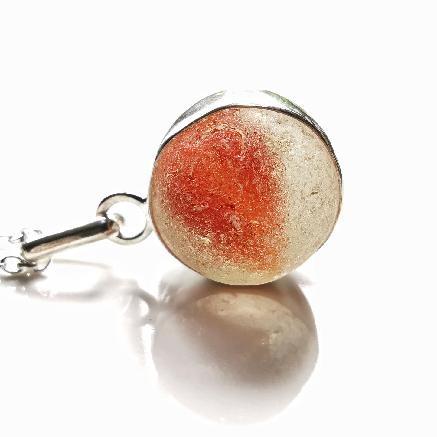 Scottish genuine orange sea glass marble & sterling silver pendant.