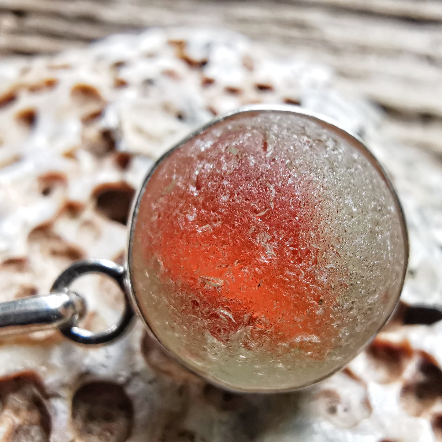 Scottish genuine orange sea glass marble & sterling silver pendant.