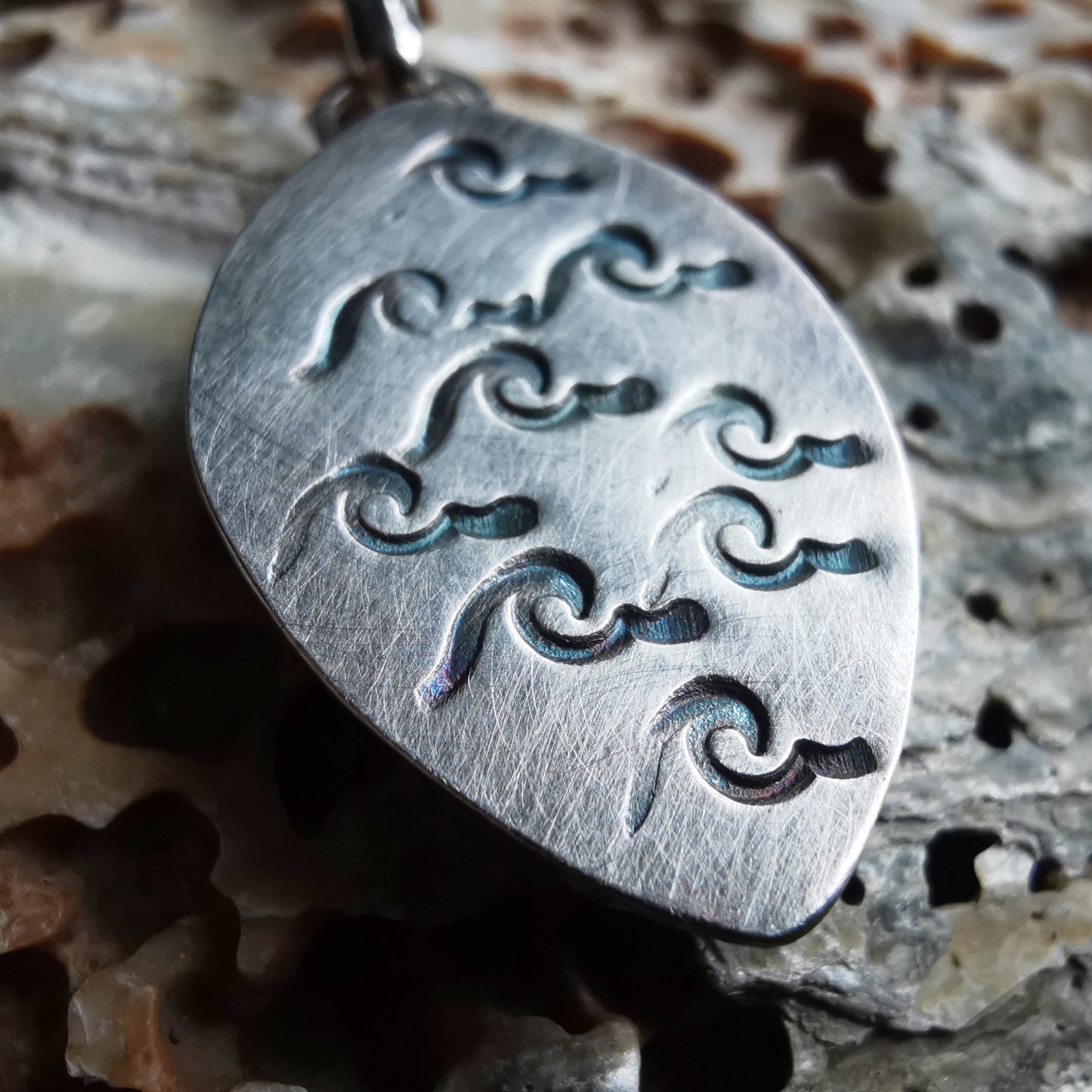 Japanese leaf sea tile & sterling silver pendant.