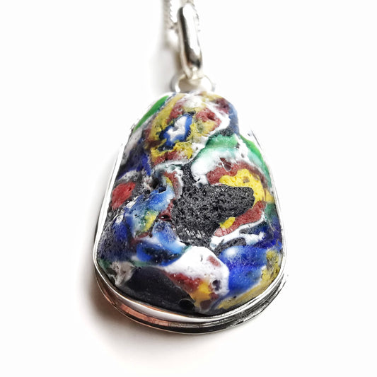 Millefiori sea glass & sterling silver pendant.