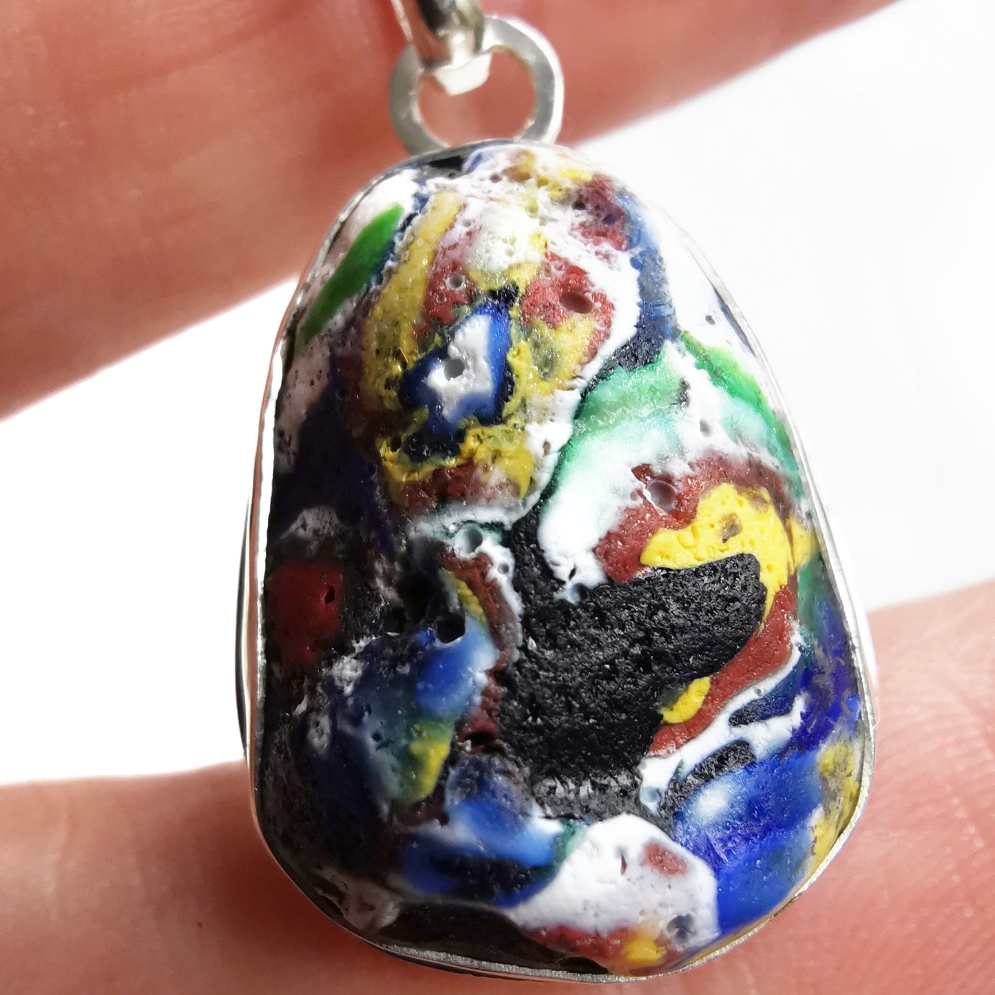 Millefiori sea glass & sterling silver pendant.