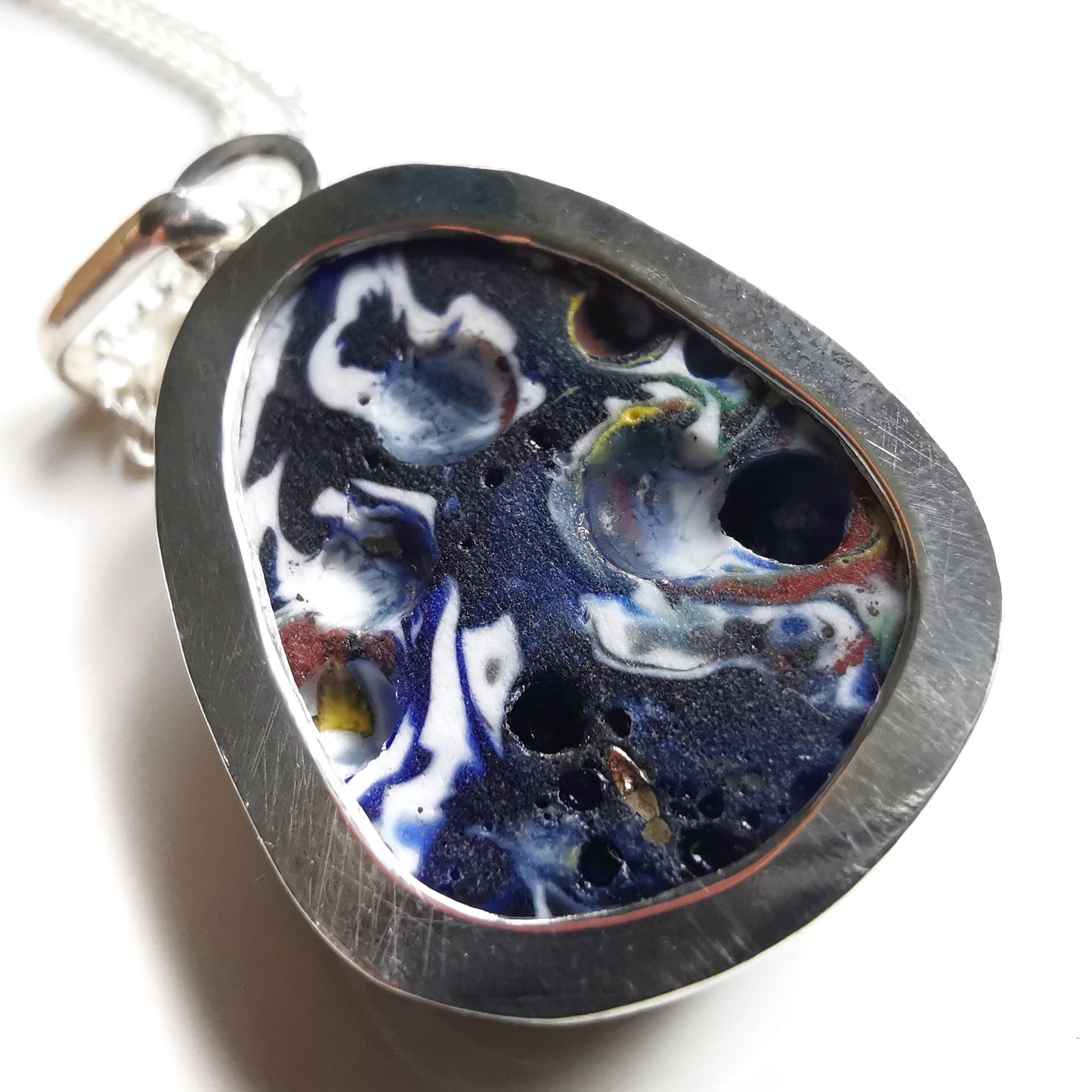 Millefiori sea glass & sterling silver pendant.