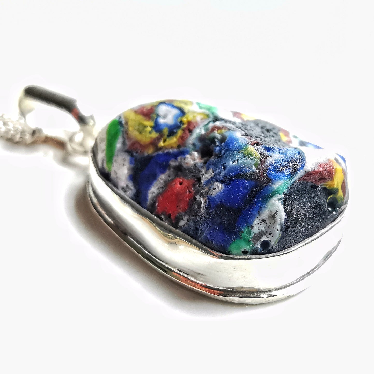 Millefiori sea glass & sterling silver pendant.