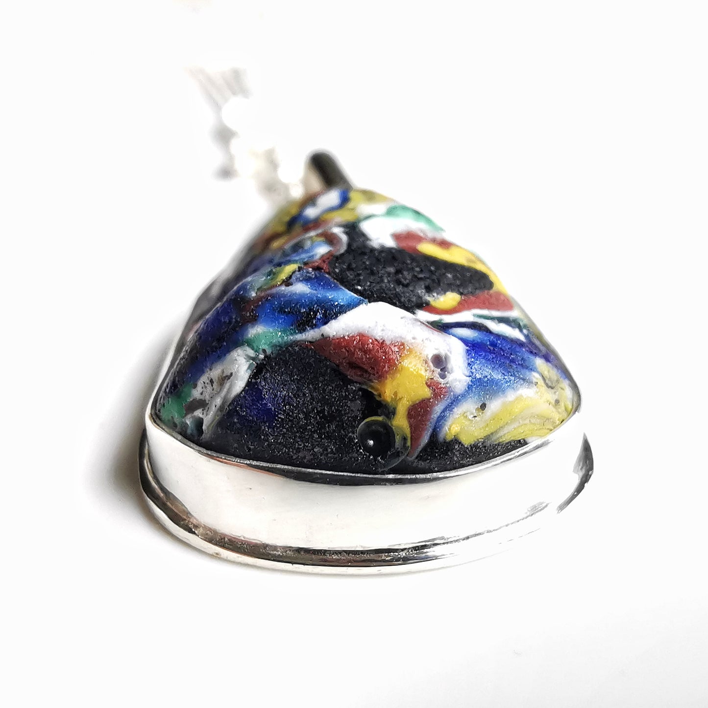 Millefiori sea glass & sterling silver pendant.