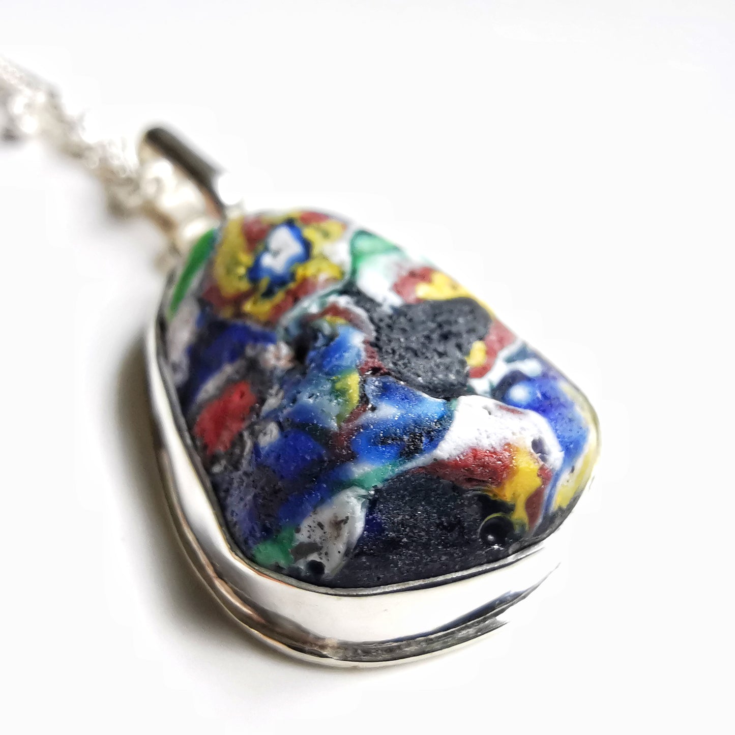 Millefiori sea glass & sterling silver pendant.