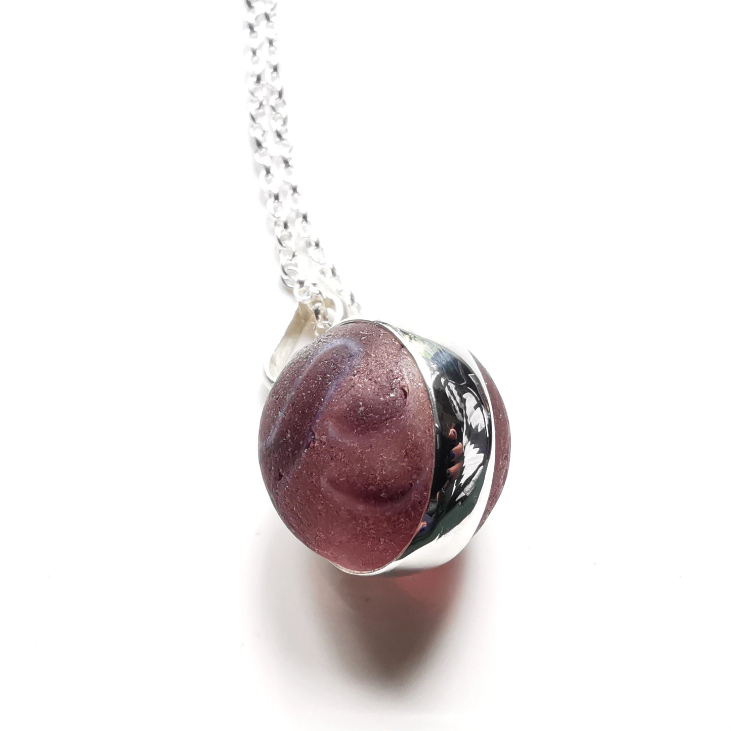 Scottish purple sea glass marble & sterling silver pendant.