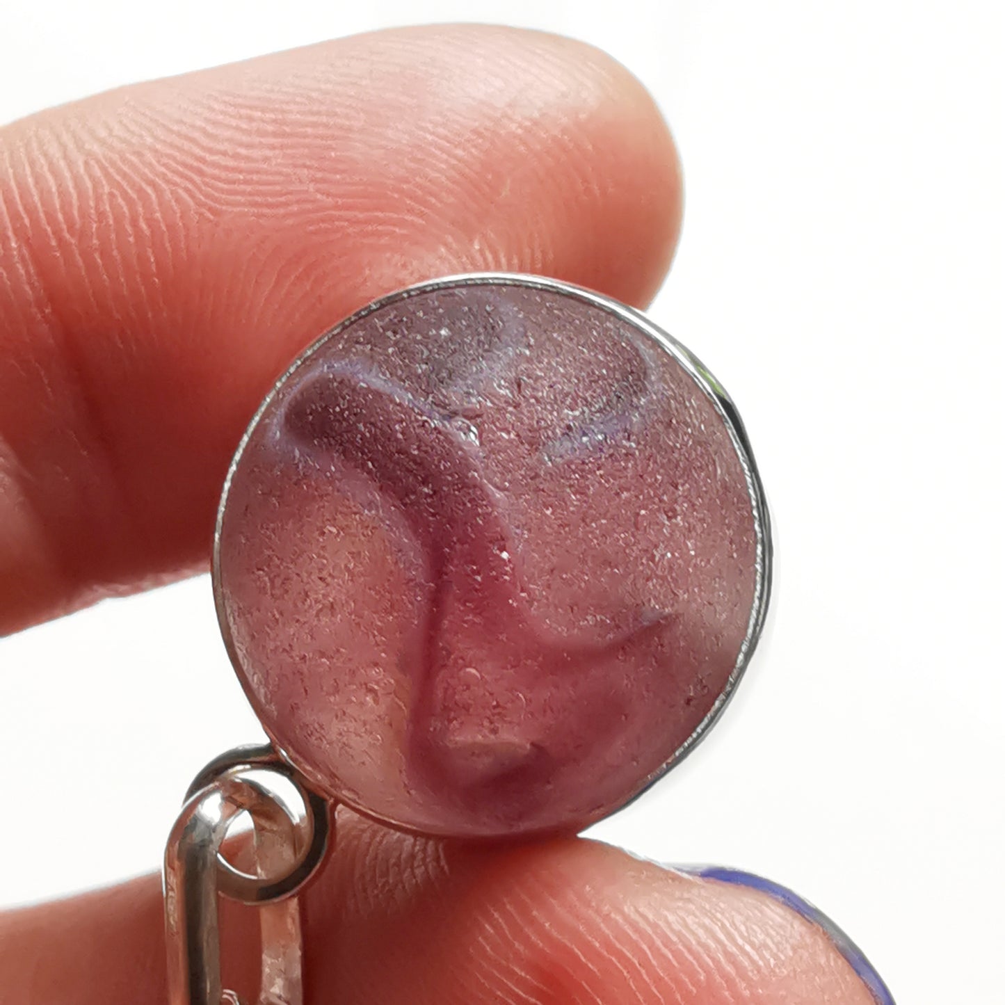 Scottish purple sea glass marble & sterling silver pendant.