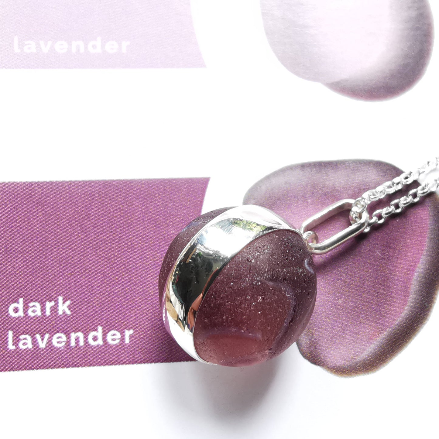 Scottish purple sea glass marble & sterling silver pendant.