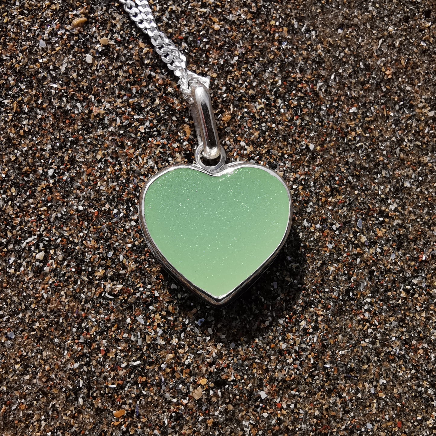 Scottish UV sea glass heart & sterling silver pendant.