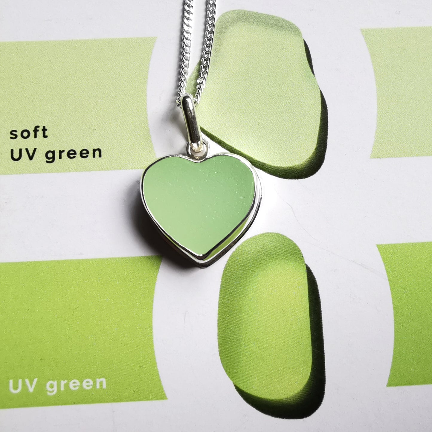 Scottish UV sea glass heart & sterling silver pendant.