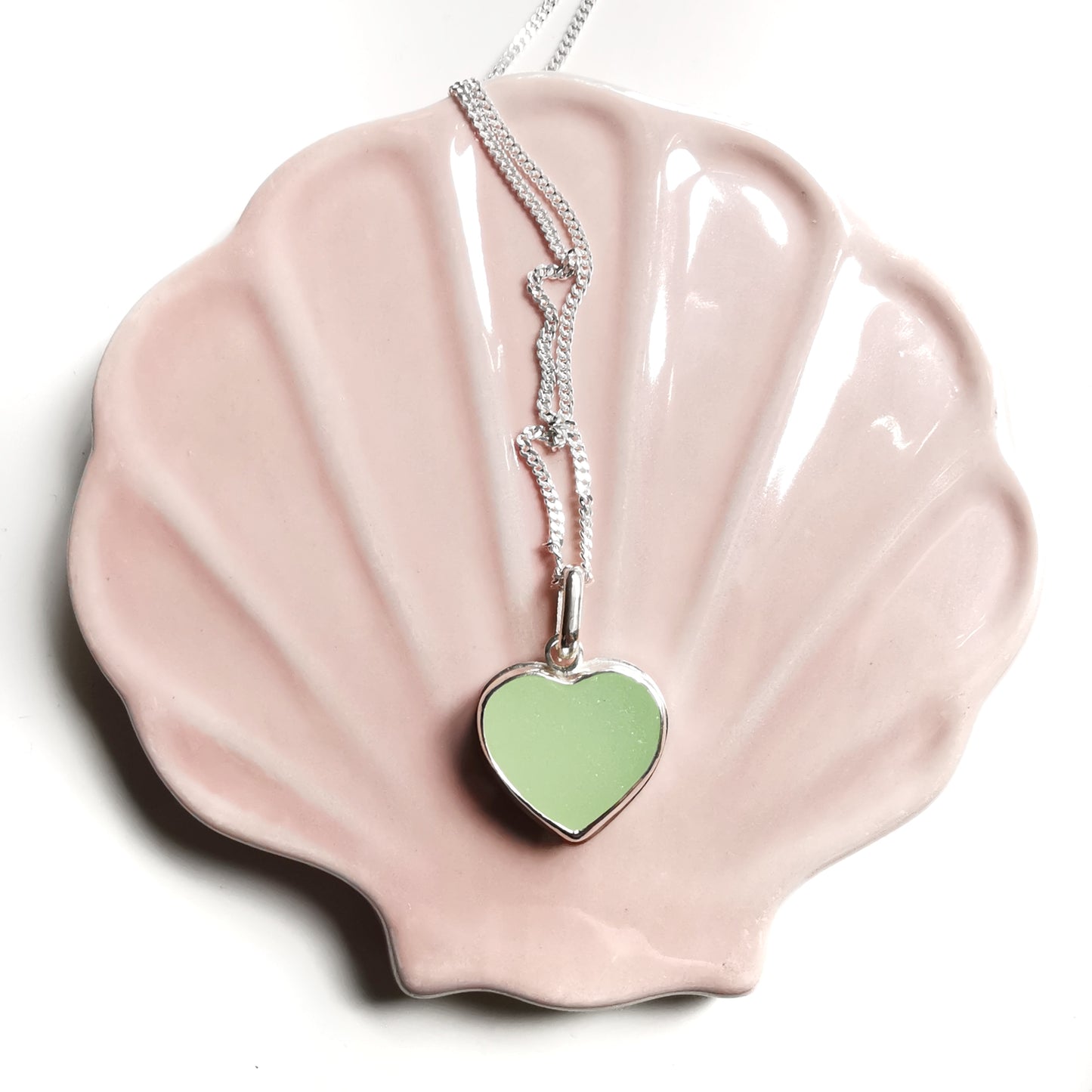 Scottish UV sea glass heart & sterling silver pendant.