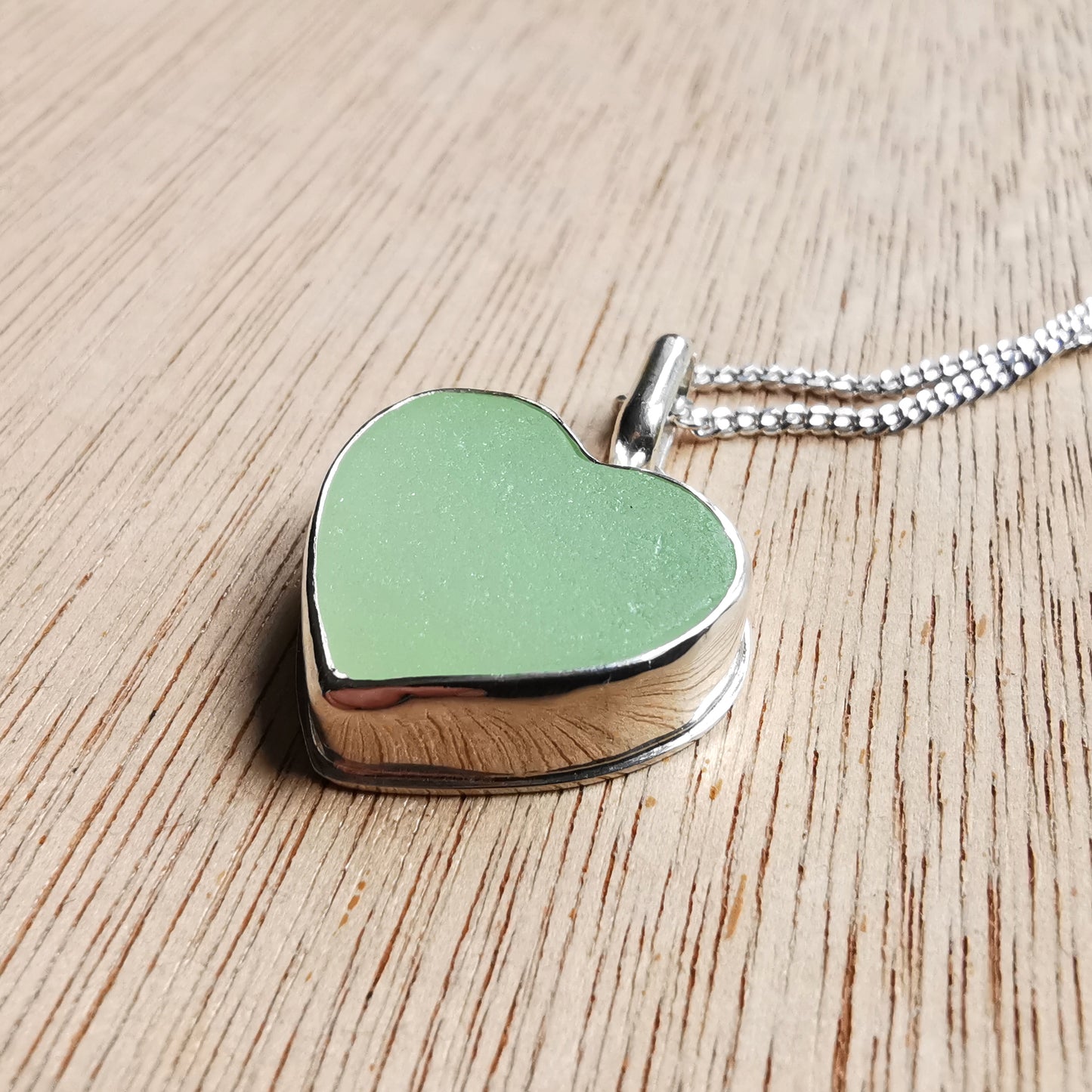 Scottish UV sea glass heart & sterling silver pendant.