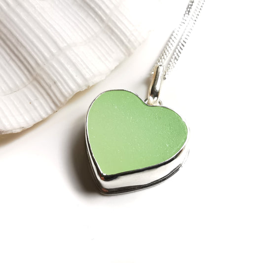 Scottish UV sea glass heart & sterling silver pendant.