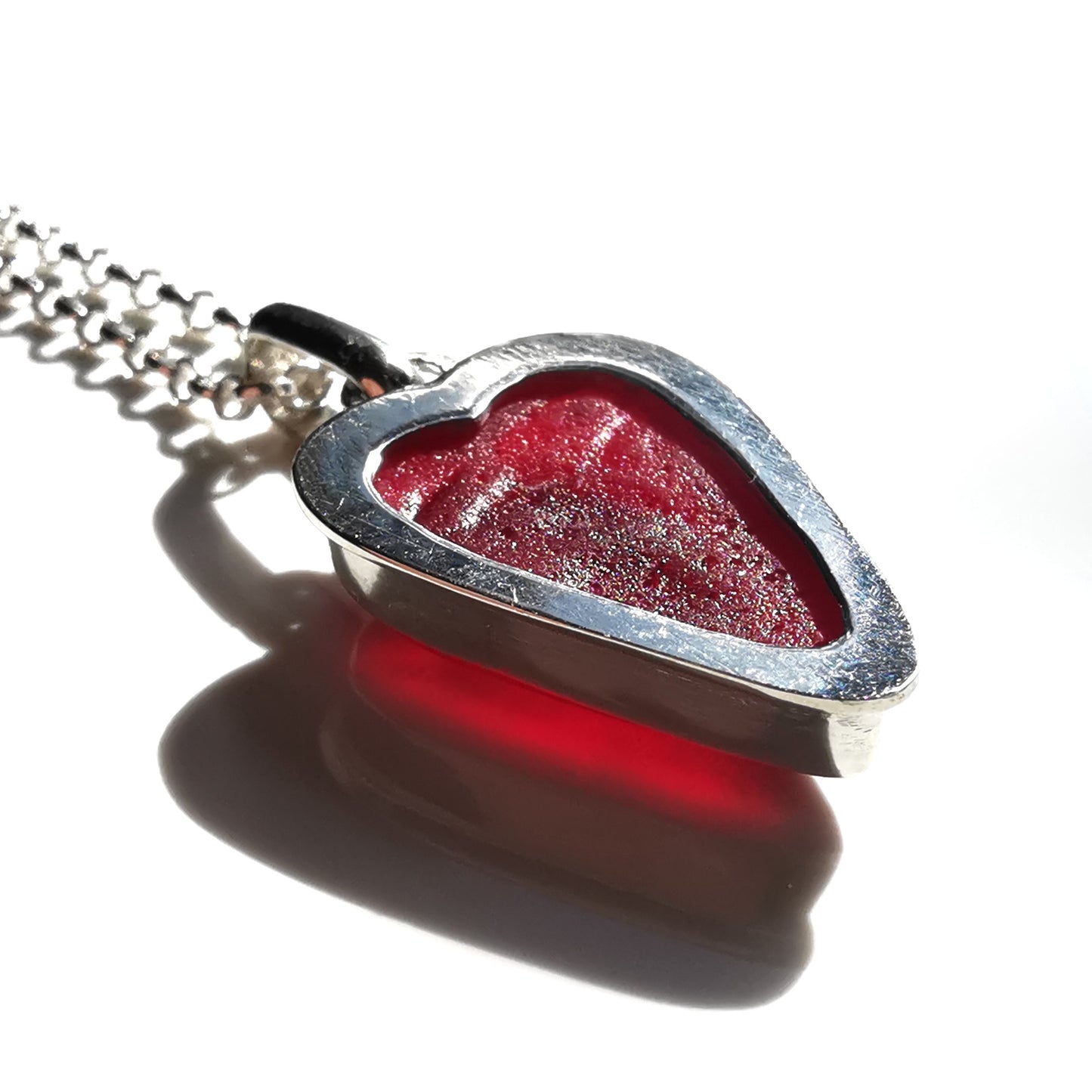 Scottish red sea glass heart & sterling silver pendant.