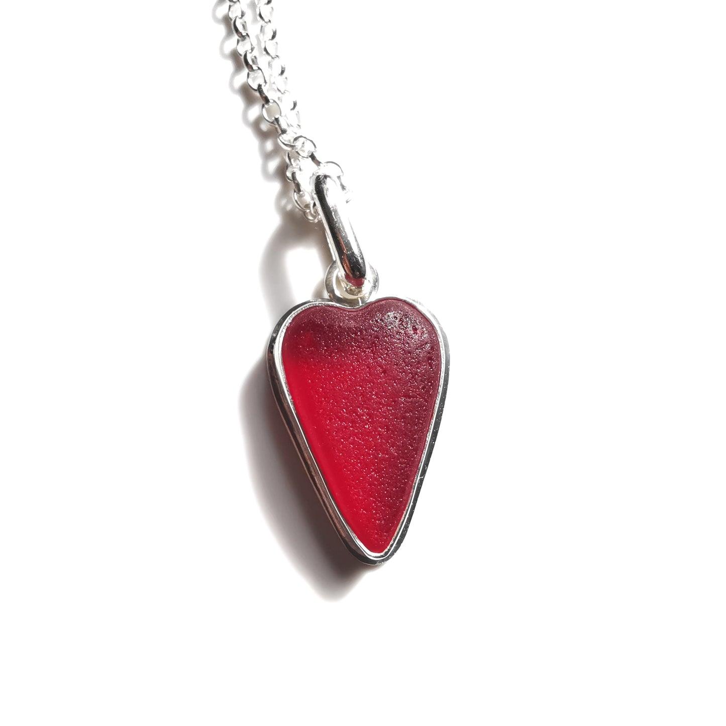 Scottish red sea glass heart & sterling silver pendant.