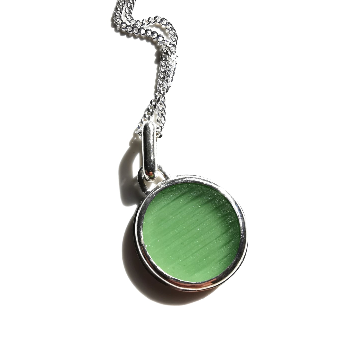 Japanese ohajiki sea glass & sterling silver pendant.