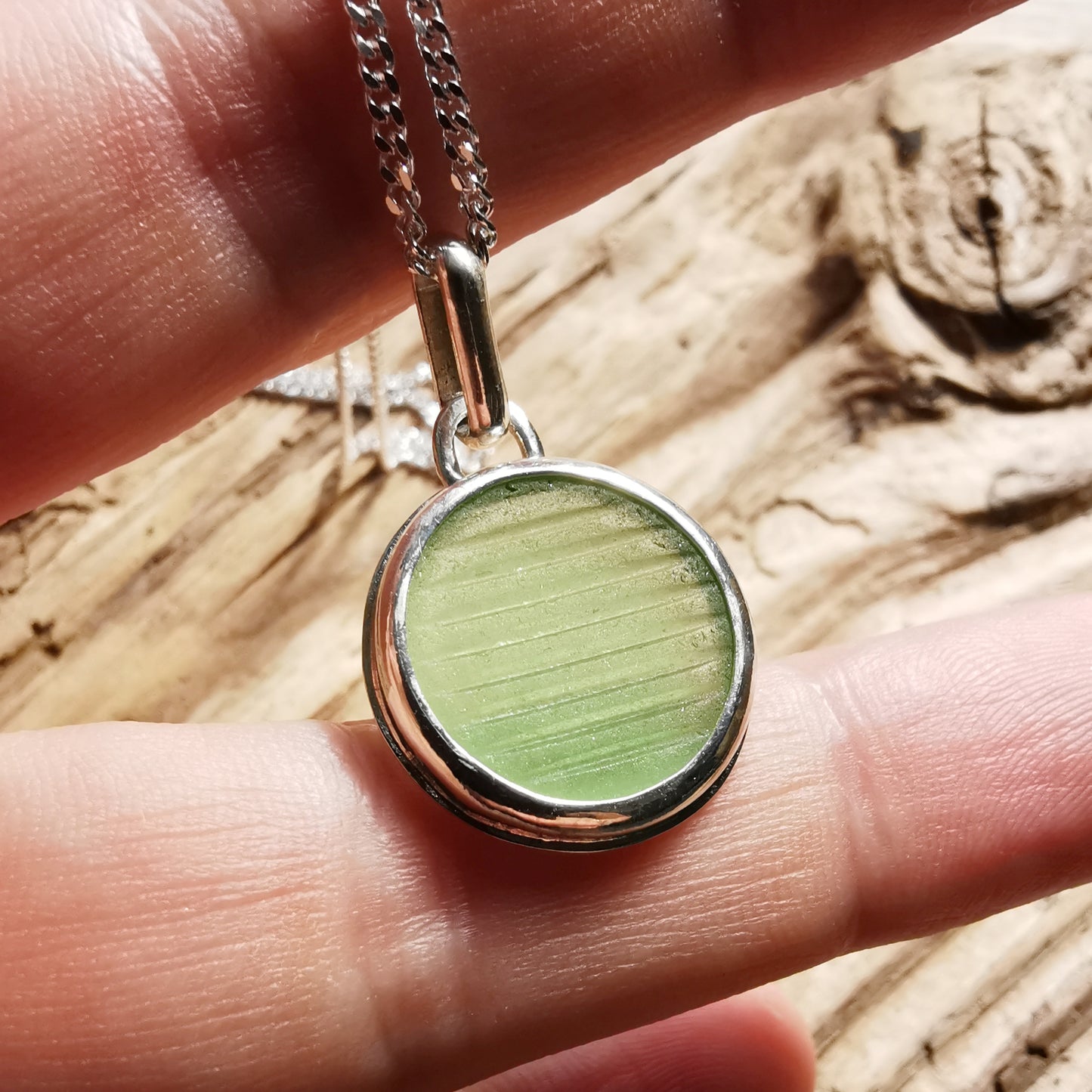 Japanese ohajiki sea glass & sterling silver pendant.